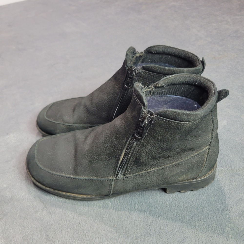 Dr Scholls Womens Black‎ Leather Ankle Boots Dual Zip Comfort Lug Sole Size 8.5